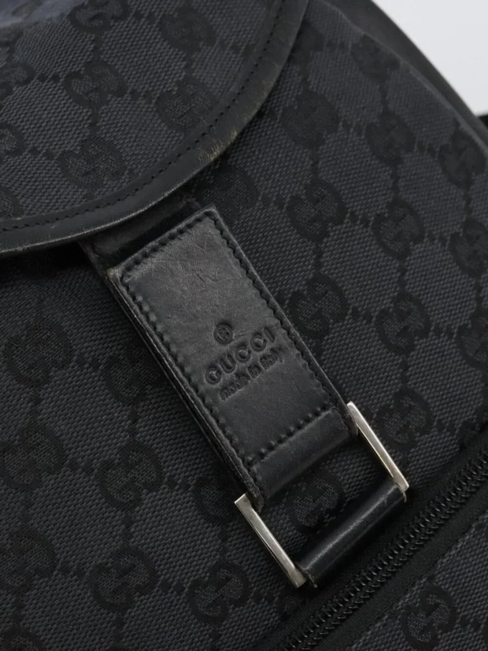 GUCCI GG Canvas Backpack Black Silver 019 0352 Auth